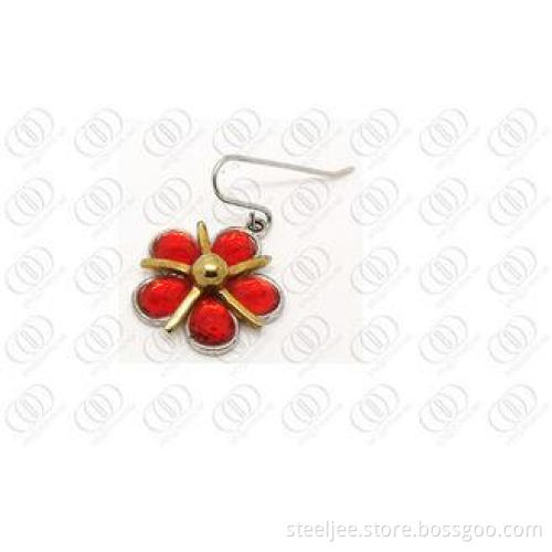 Red Oval Crystals Stainless Steel Earrings Plum Blossom Des